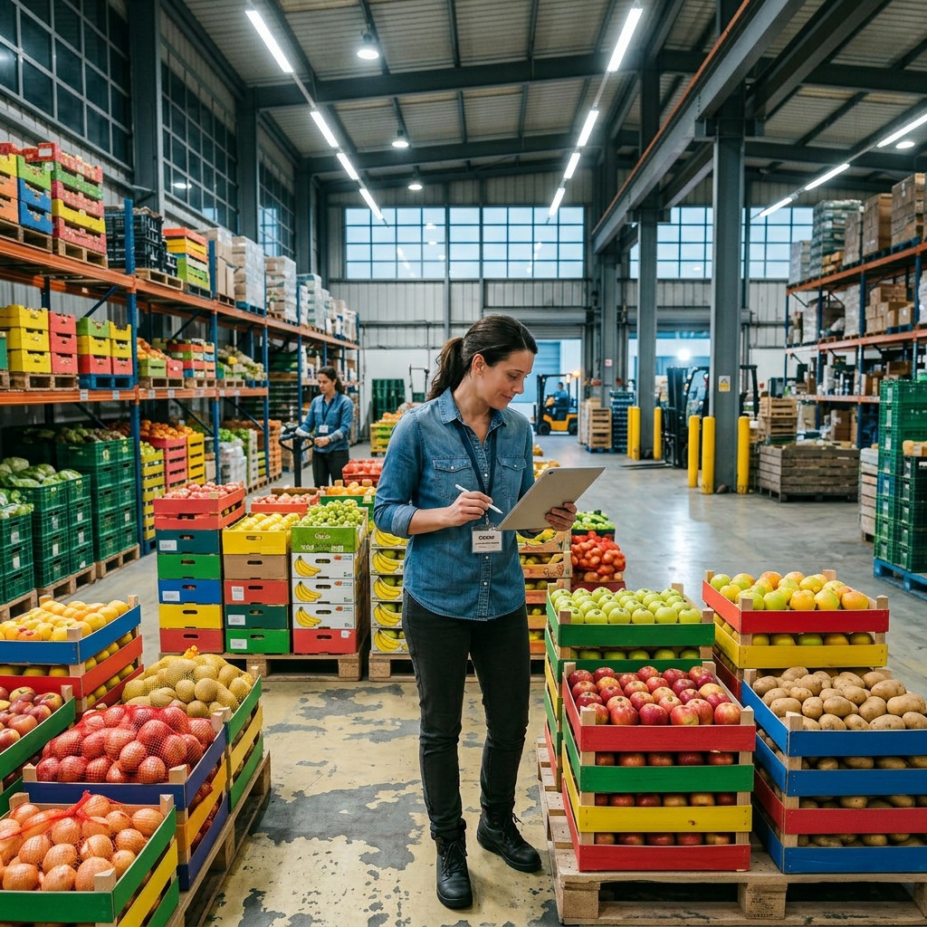 Controleur beoordeelt productkwaliteit met tablet